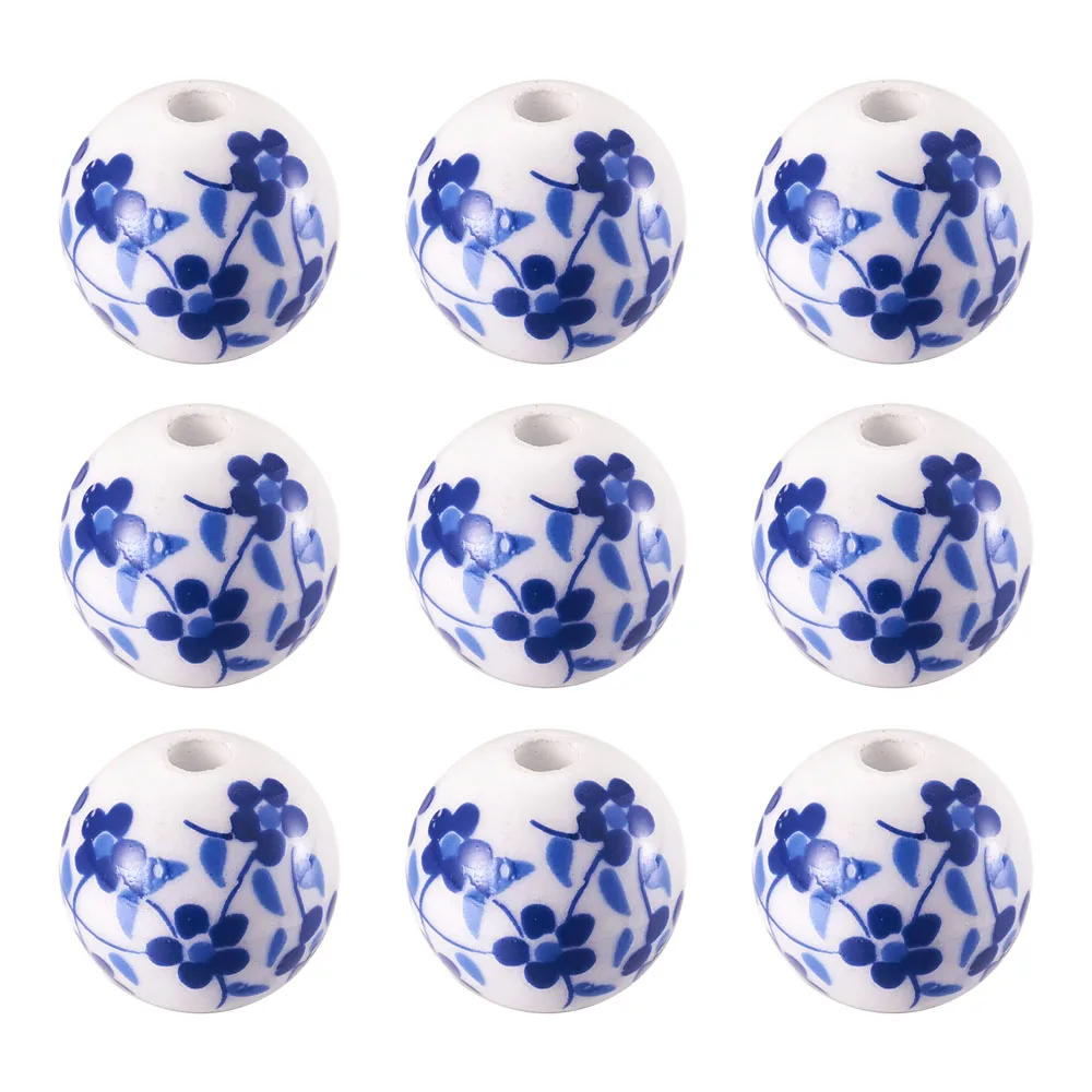 

20pcs 10 12mm Handmade Porcelain Ceramic Beads Loose Spacer Bead Jewelry Making DIY Bracelet Necklace Round with Flower