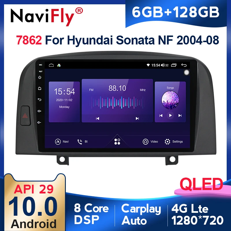 NaviFly 8 ядро Android10 6 + 128G 1280*720QLED автомобиль радио мультимедиа плеер для Hyundai SONATA NF 2004