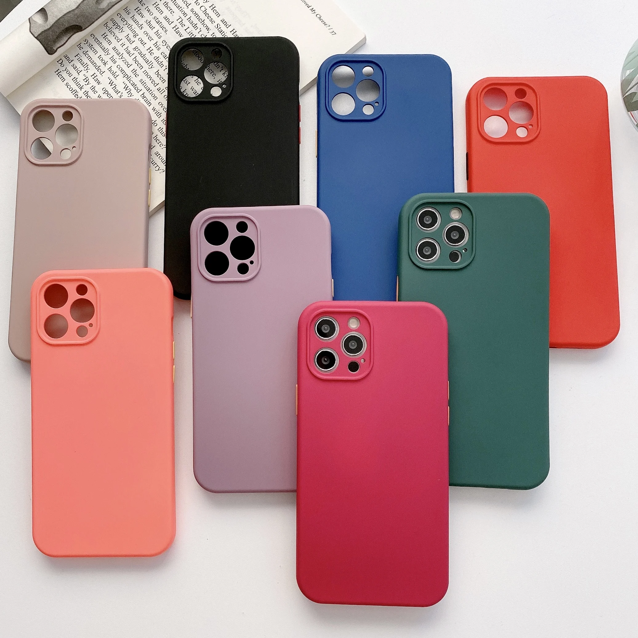 

Soft Silicone Back Case for IPhone 12 11 Pro Max SE 2020 XR XS Mini 6 7 8 Plus Shockproof Phone Cover with Contrast Buttons Etui