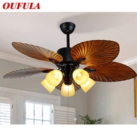 oufula ceiling lamps with fan for rooms with wood blade remote control modern fan light home dining room bedroom restaurant