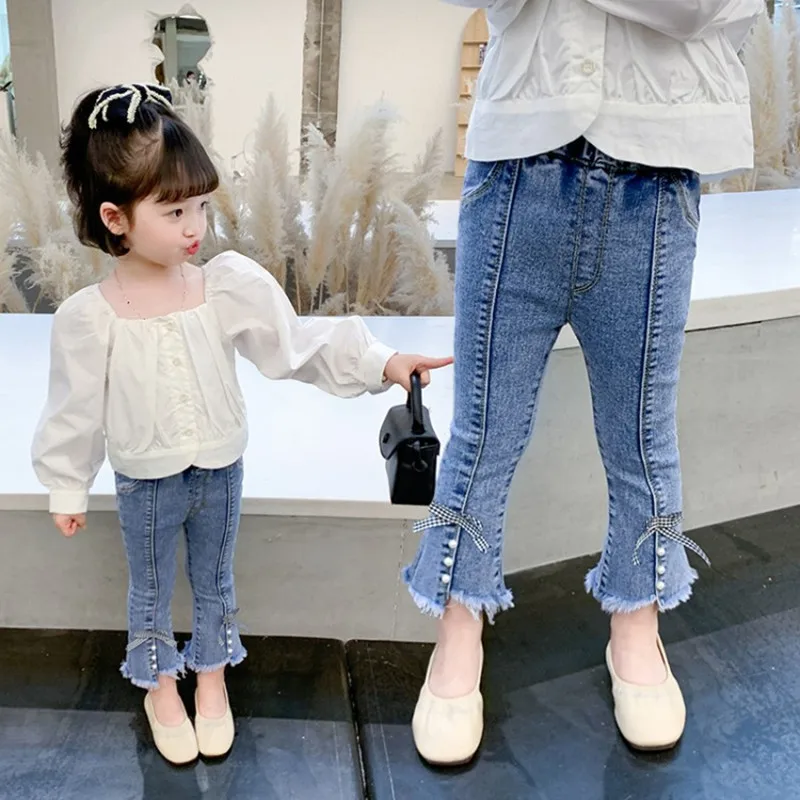 

2022 Children Jeans Trousers Girls Spring Autumn Embroidery Kids Trousers Casual Outwear Trousers Kids Clothing