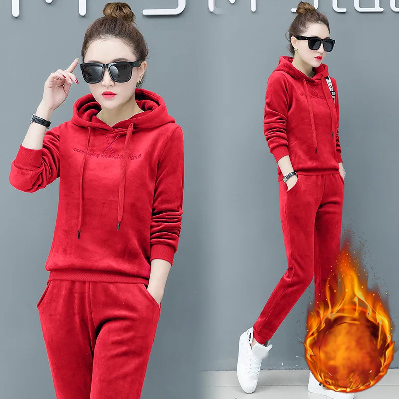 Теплый костюм женский спортивный 2019 новый осенний и зимний плюс толстый