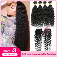 wonder beauty water wave bundles with 5x5 closure natural black remy brazilian human hair weave bundles with 4x4 closure