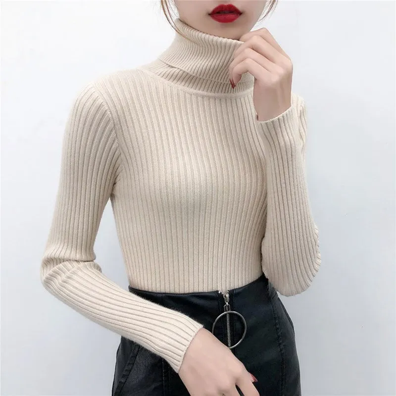 OLGITUM 2020 Winter Women Knitted Turtleneck Sweater Casual Sweaters Pullover Long Sleeve Slim Femme Elasticity Pullovers Tops | Женская