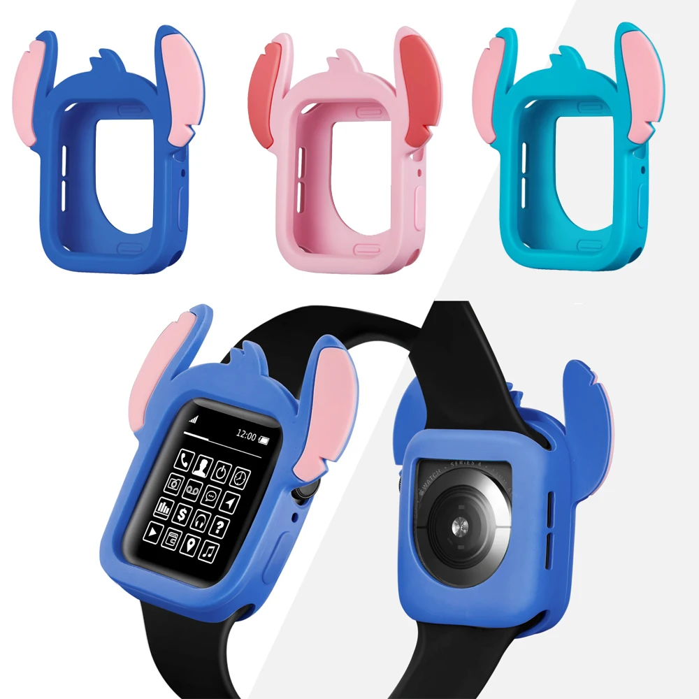 Стич Мультяшные силиконовые часы чехол для Apple Watch 5 44 мм 40 бампер Защита от