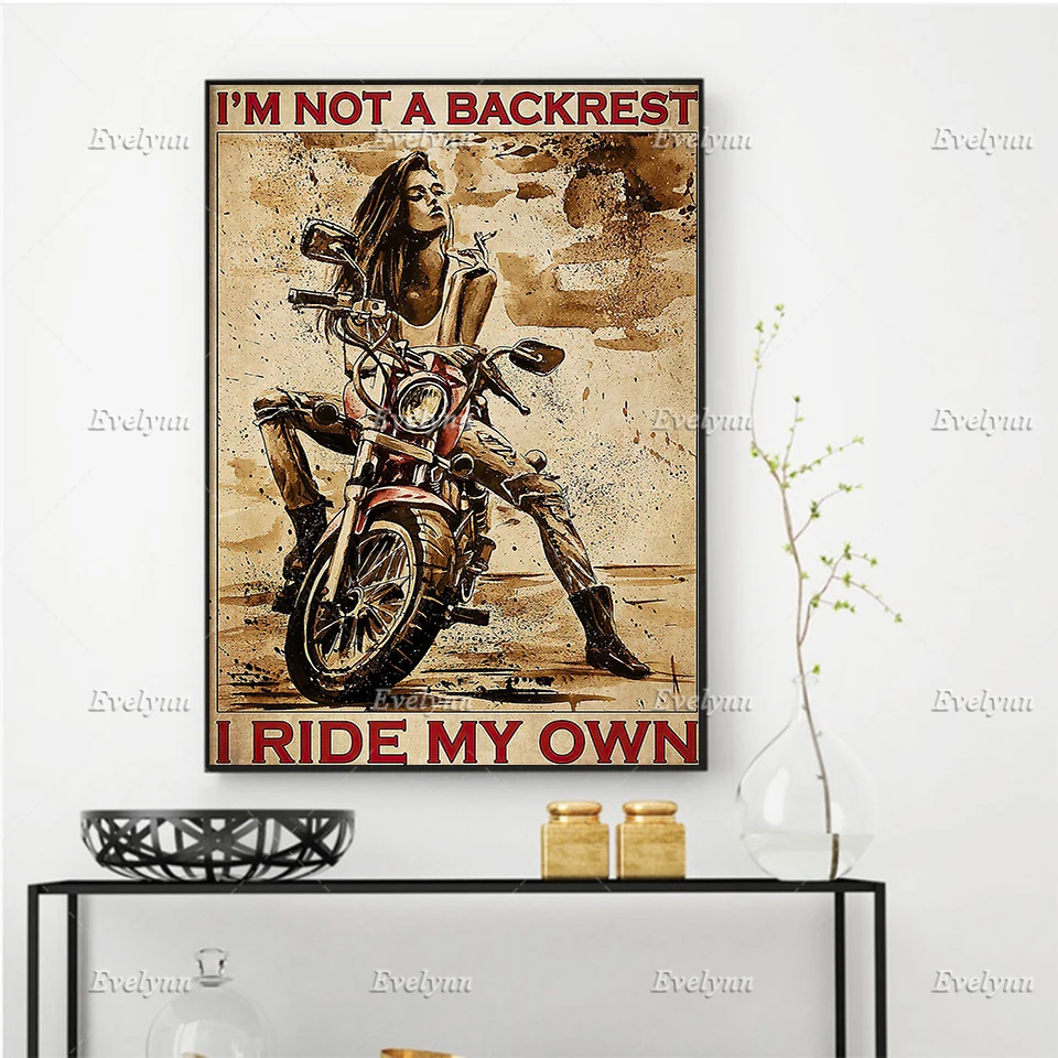 

Racer Rider Biker Motorcycle Girl I'mNot A Backrest I Ride My Own Vintage Poster Wall Art Prints Home Decor Canvas FloatingFrame