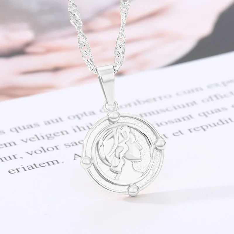 Ретро монета с портретом кулон ожерелье для женщин Золотой Серебряный цвет