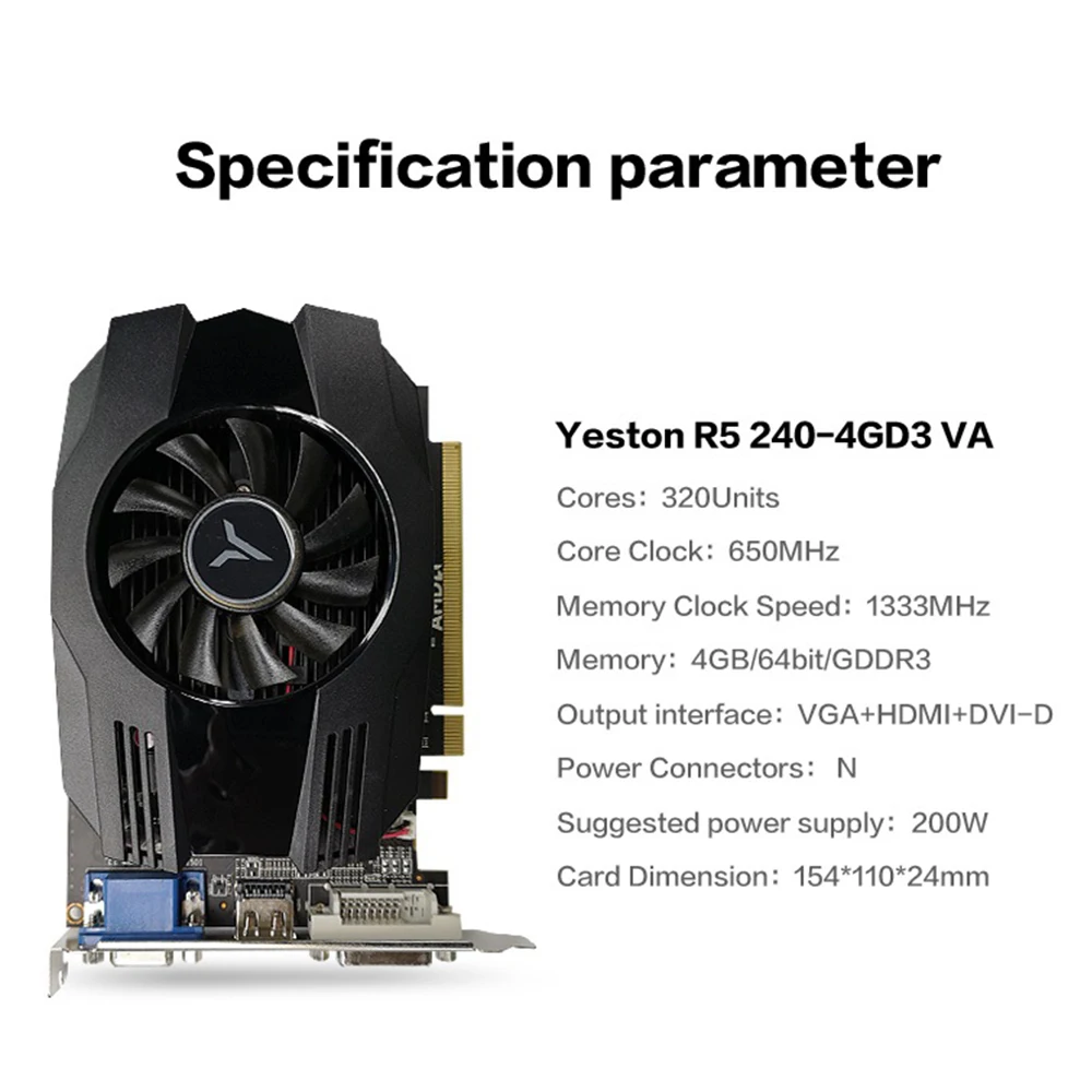 Yeston Radeon R5 240 GPU 4 Гб GDDR3 64 бит игровой Настольный ПК видеокарты Поддержка VGA/DVI-D/HDMI