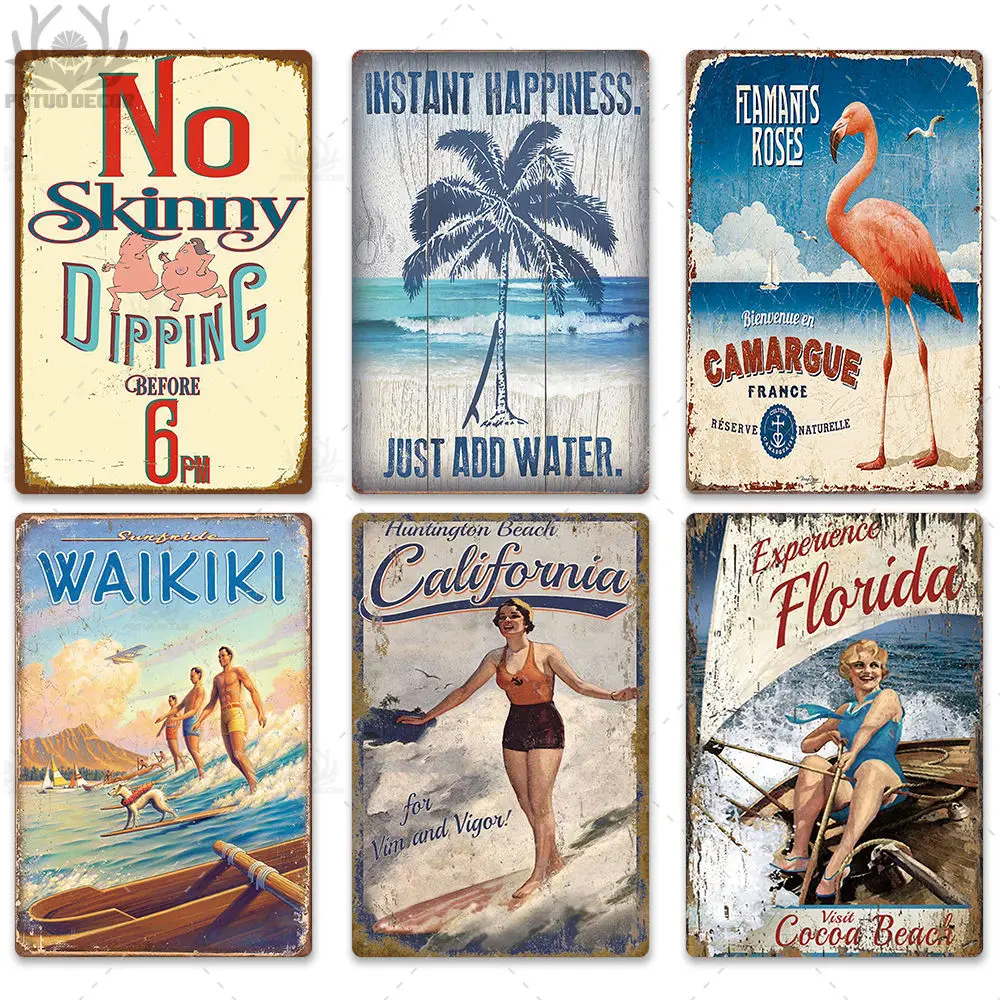 beach retro tin sign plaque metal vintage summer wall sign beach decor for beach bar beach house seaside decorative metal sign free global shipping