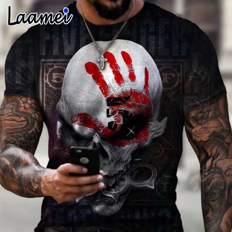 

Laamei T Shirt Men Summer Casual Short Sleeve Shirt Best Seller Men Clothing Streetwear Skull Print Graphic Tee Shirts Tee Tops