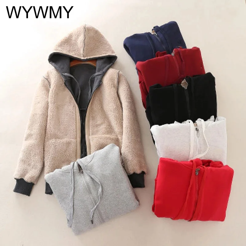 WYWMY Cashmere Winter Jacket Women Warm Coats Hooded Thick Parkas Female Plush Hoodie Women Basic Jackets And Coats Fashion 2020