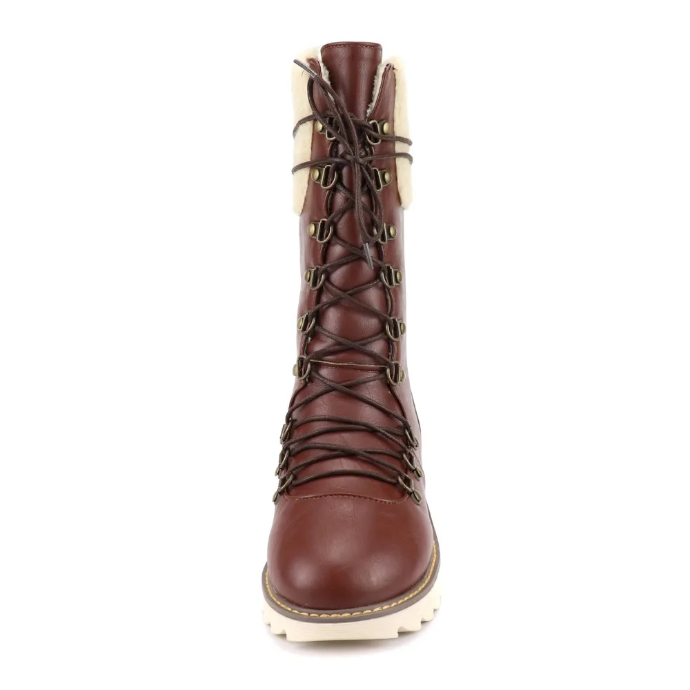 New Warm Winter Boots Women Fashion Lace-Up PU Leather Women Boots Non-slip Comfort Plush Warm Waterproof Snow Boots g678