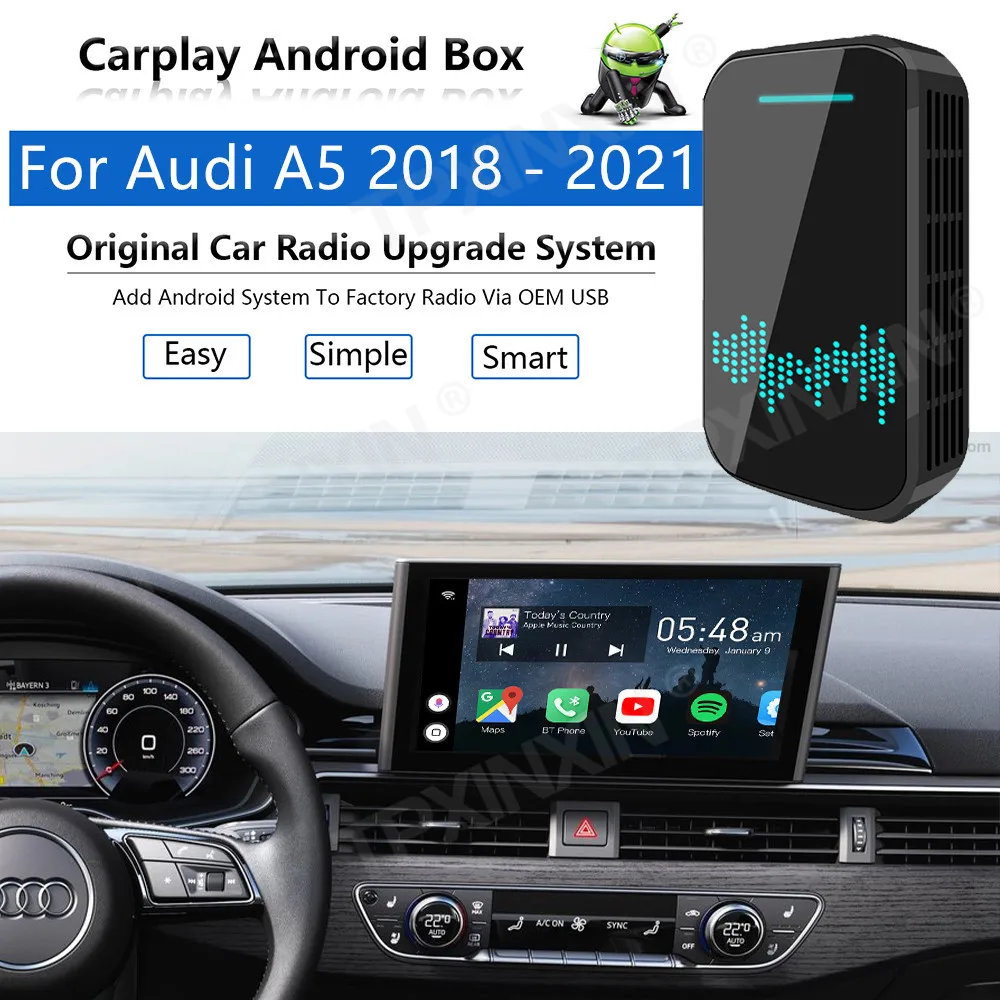 

Upgrade Radio Carplay Android Auto Audio For Audi A5 2018-2021 Apple Wireless AI Box Car Multimedia Player GPS Navi unit