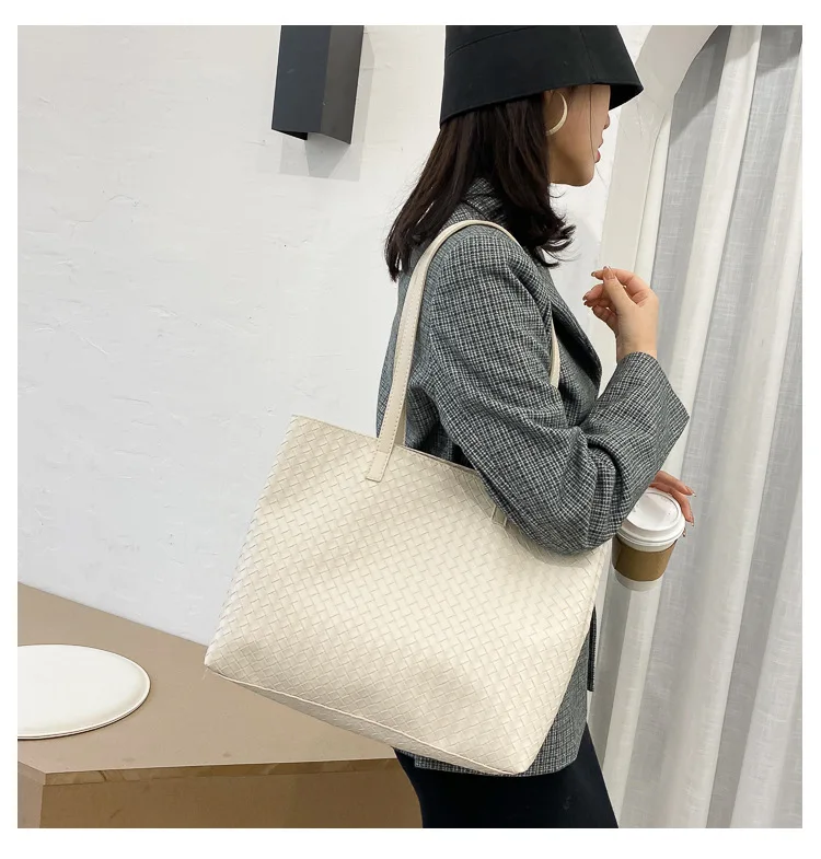 

High Quality Fashion Female Totes Solid Color PU Leather Shoulder Bag Handbag for Women White/Black/Khaki/Brown