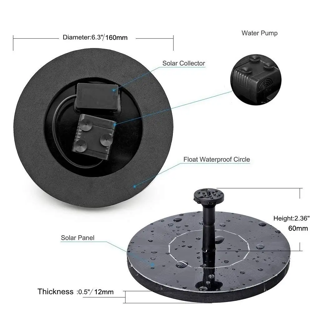 Yeahmart плавающий на солнечных батареях Водяной фонтан насос пруд Бак бассейн птица