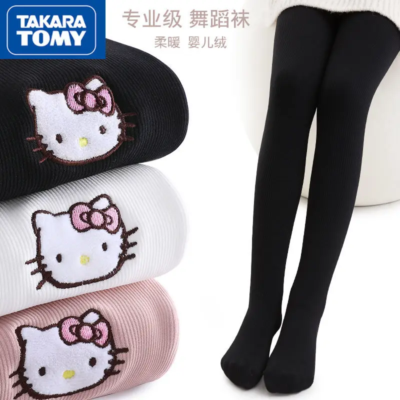 

Hello Kitty Girls Pantyhose Leggings Plus Velvet Thick Autumn and Winter Dance Socks White Children's Body Stockings