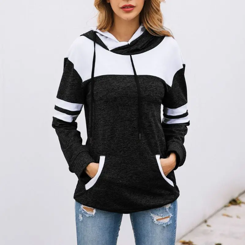 Женский Повседневный пуловер на завязках толстовка с капюшоном и боковыми