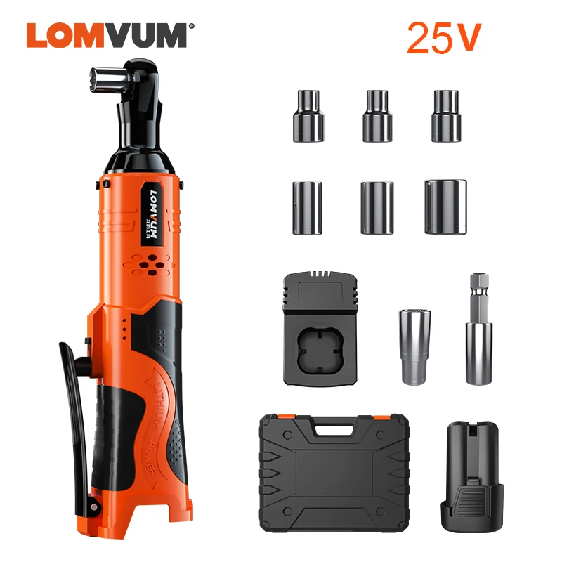 25v 1 battery box LOMVUM 25 в Электрический гаечный ключ комплект 3/8 беспроводной Трещоточный ключ аккумуляторные леса 60нм крутящий момент Трещотка с светодиодный рабочий светильник - Цвет: 25v 1 battery box