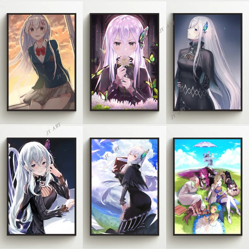 

Аниме плакаты Re Zero Echidn абстрактная Краска Рисование печать минималистичное настенное Искусство Холст Рисование плакат скандинавский рису...