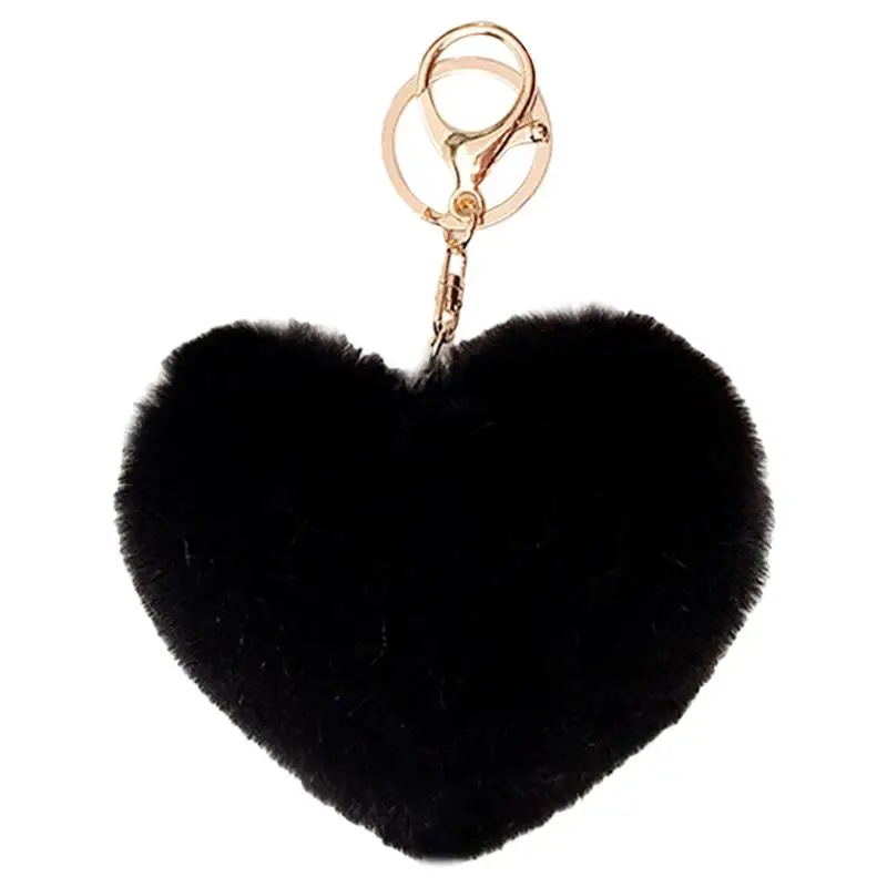 

2020 New Lovely Heart Keychains Women's Pom Poms Faux Rex Rabbit Fur Ball Key Chains Girl Bag Hang Car Key Ring Pendant