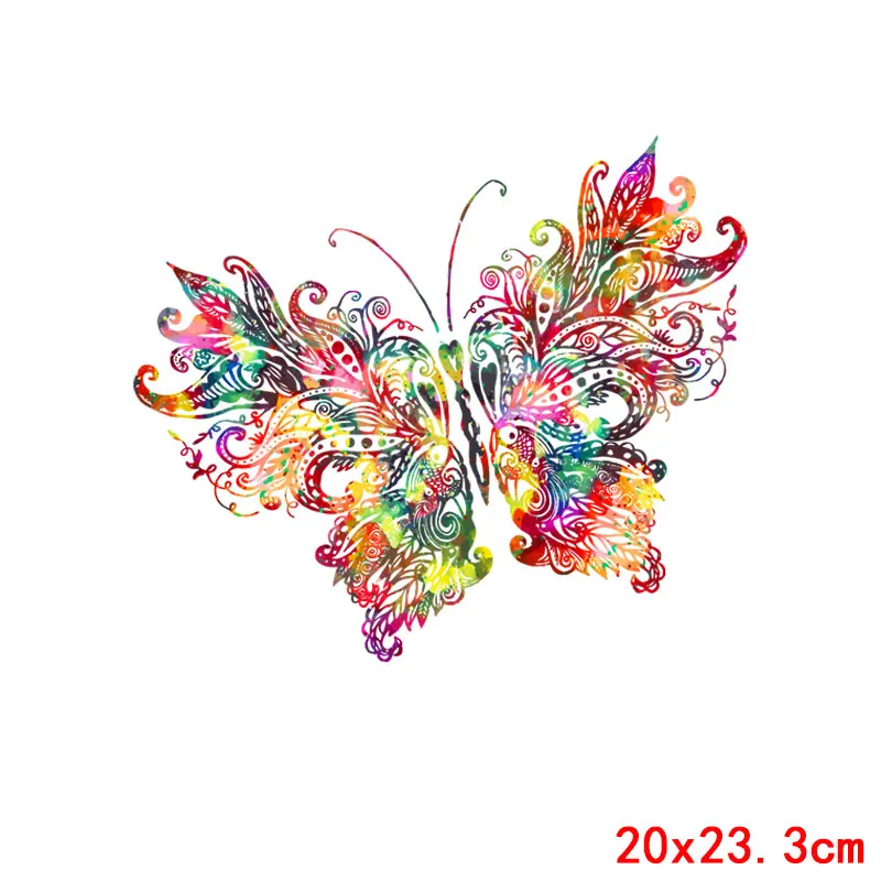 

Butterfly Patch Iron on Patches For Clothing Heat Vinyl Transfer Sticker on Clothes Flower Applique Thermo Stickers On T-shirt