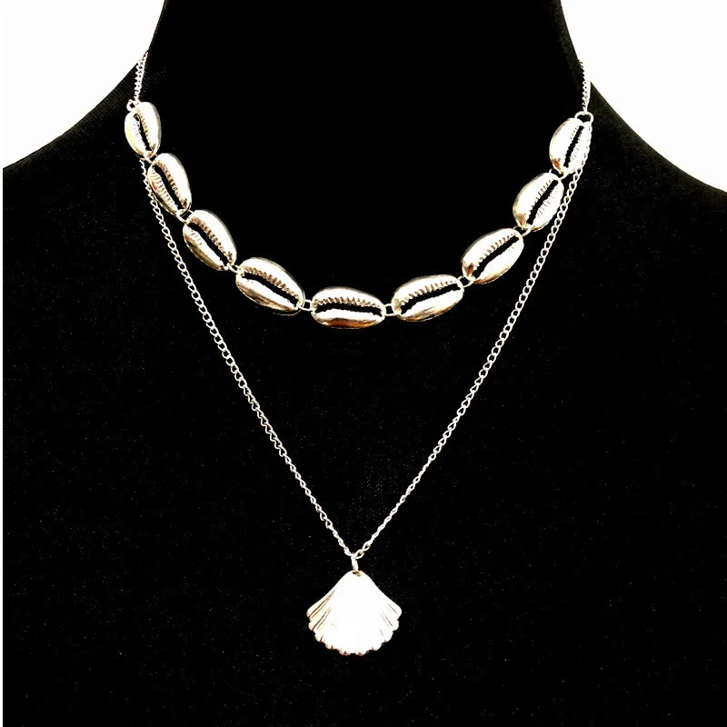 

New boho scallop necklace woman stainless steel Multilayer necklacegold Beach pendant necklace shell necklace jewelry