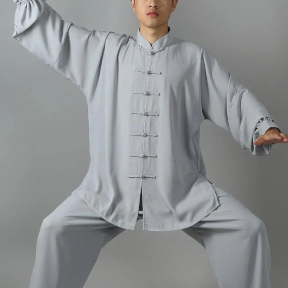 2Pcs/Set Pants Button Placket Unisex Shirt Tops Elastic Waist Kung Fu Suit Practice Clothes | Тематическая одежда и
