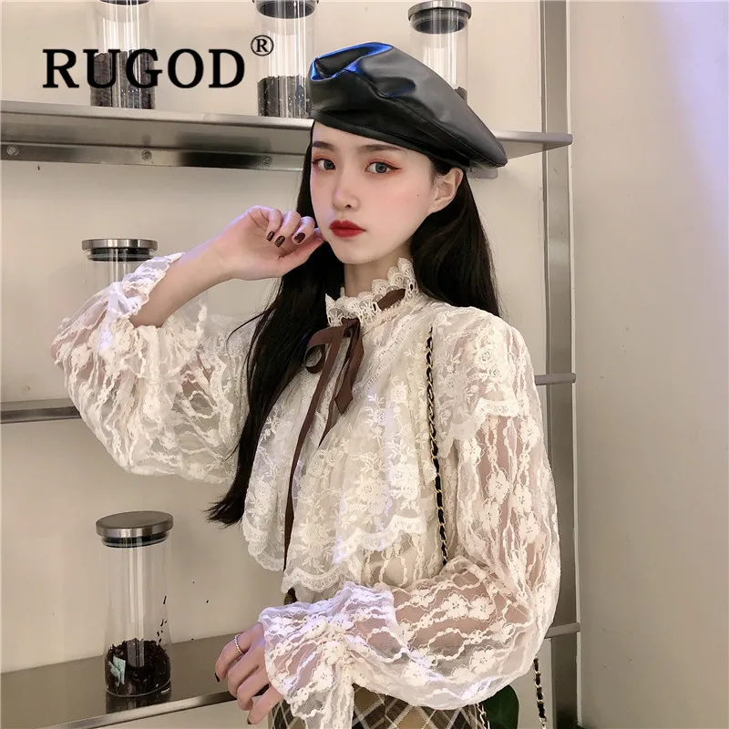 RUGOD Весенняя элегантная кружевная блузка женские блузки с длинным рукавом