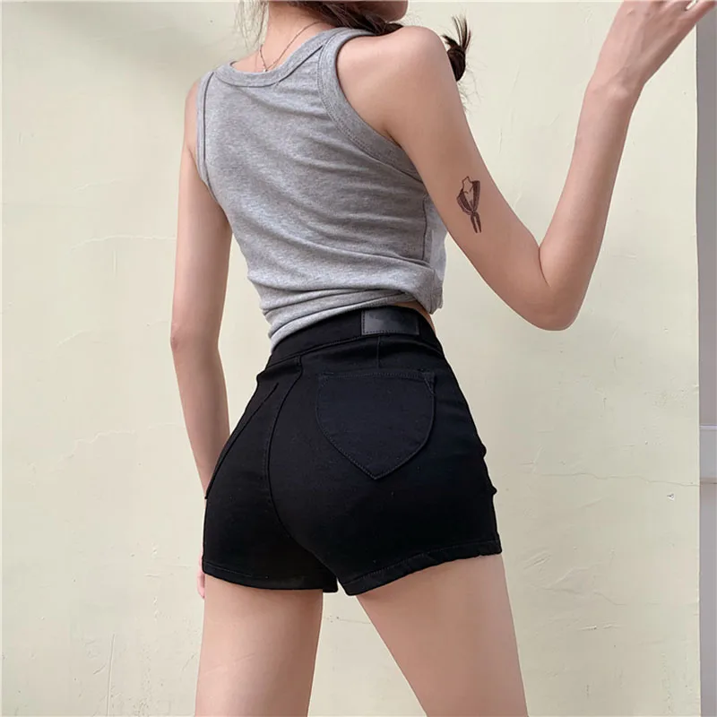 

Large Size Sexy Denim Shorts Girl 2021 New High Waist Thin Skinny Hips Stretch Leg Length Tight Tight Stretch Hips Jeans Women