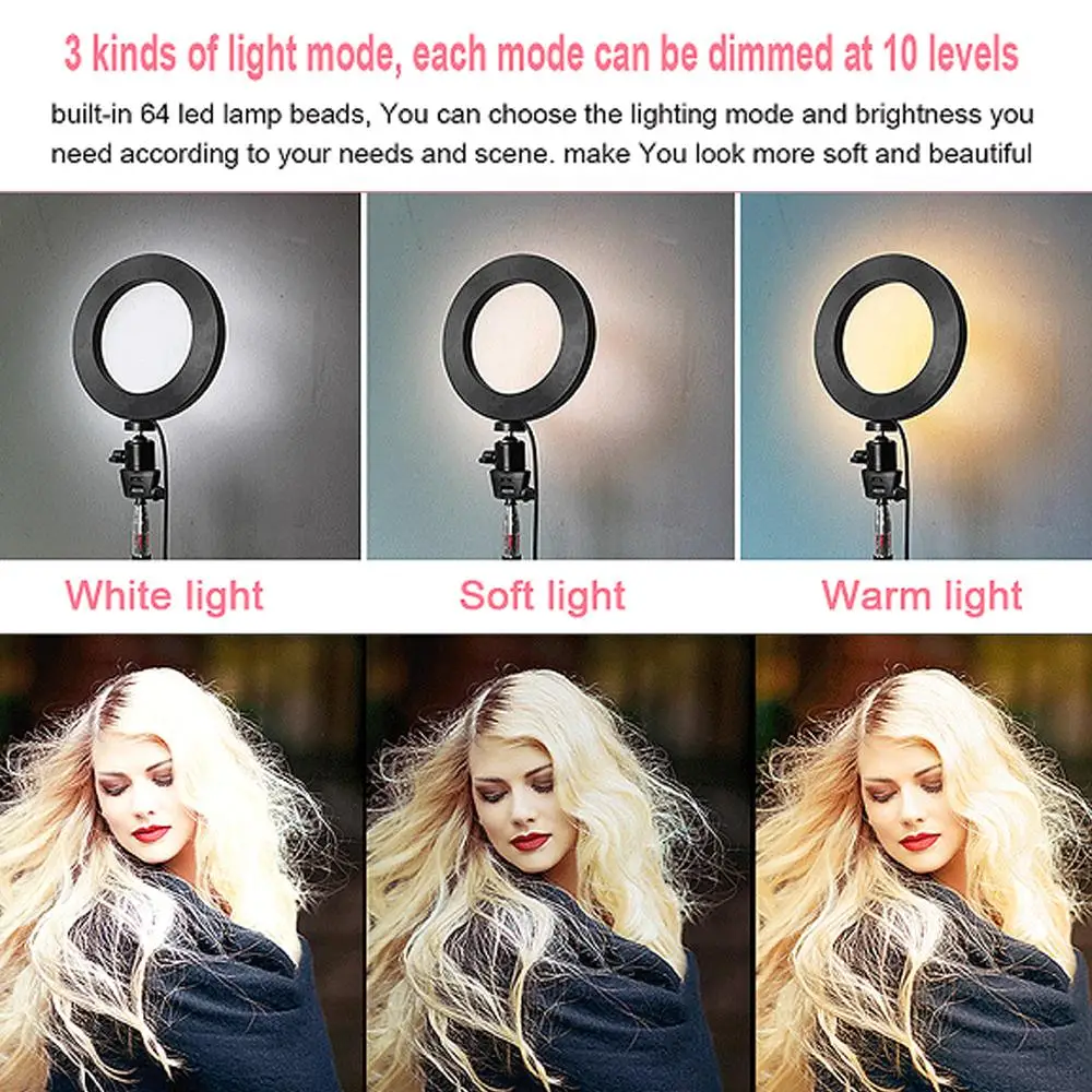 16/20/26CM LED Ring Light Fill Tripod Video Lamp 10 modes Selfie Photography Portable Makeup Photo USB Plug | Освещение