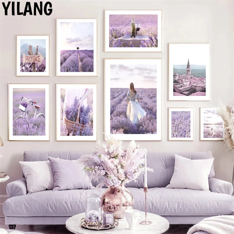 Прованс Фиолетовый Лаванда вино замок девушка пляж скандинавский настенный