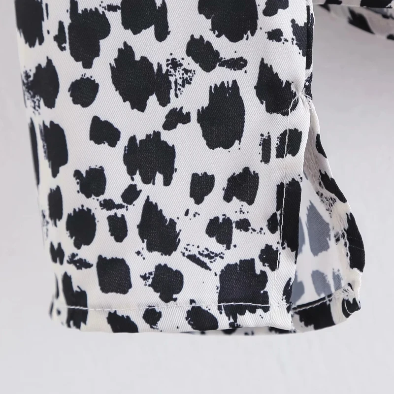 

Women Leopard Print Stand Collar Pleated Shirts Female Long Sleeve Blouses Casual Lady Loose Tops Blusas S8260
