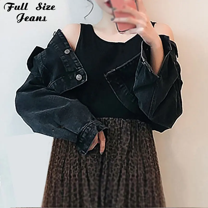 

Plus Size Streetwear Hollow Out Short Bomber Denim Jackets 3XL 4XL 5XL Snow Wash Black Jeans Coat Women Korea Chi Crop Tops