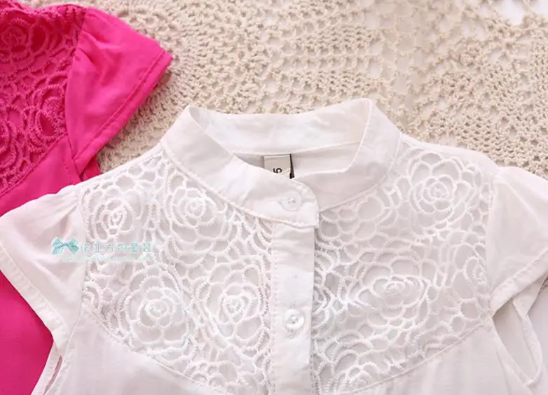 Белая блузка в стиле ретро для девочек топы с кружевом подростков на весну и лето