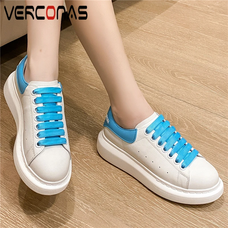 

VERCONAS New Women Sneakers Genuine Leather Fashion Concise Casual Round Toe Lace-Up Platforms Flats Shoes Woman Spring Summer