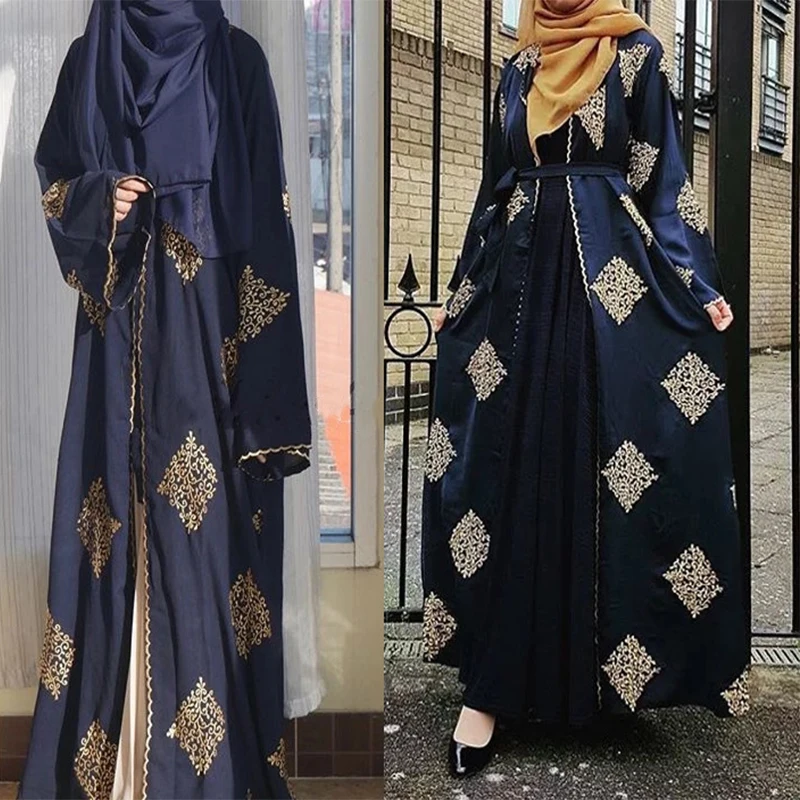 Длинное платье кафтан расшитое пайетками с открытой передней частью турское