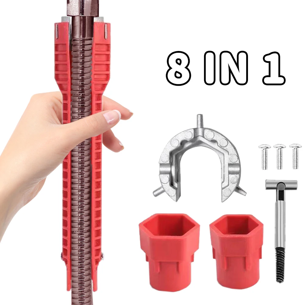 

8 In 1 Flume Wrench Sink Faucet Plumbing Tools Magic Wrench Anti-slip Multi Key Kitchen Repair Chave Soquete Socket Wrench Set