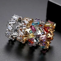 ekopdee 2021 luxury eternity promise zircon rings for women rainbow geometric cz crystal finger ring engagement wedding jewelry