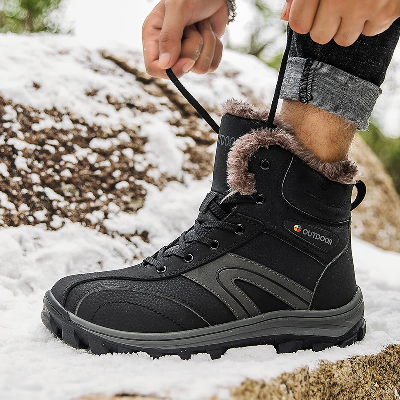 Online Sepatu Bot Olahraga Luar Ruangan Pria Sepatu Bot Hiking Ukuran Besar 40-48 Sepatu Trekking Berjalan Gunung Sepatu Bot Hangat Musim Dingin Pria Sepatu Salju Kulit Pergelangan Kaki