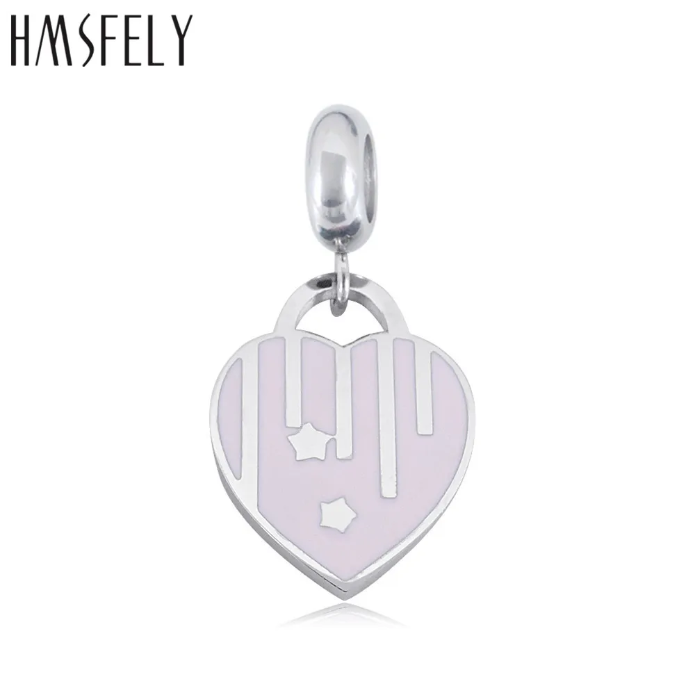 Шарм подвеска HMSFELY из нержавеющей стали 316L розовое синее в форме сердца для