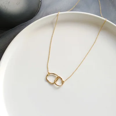 

2021 women metal necklace pendant Electroplating alloy double ring for party birthday christmas gifts