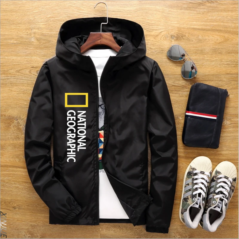 

Brand Bomber Jacket New Thin Hot Sale National Geographic Fashion Outdoor Windbreaker Zipper Hoodie Sun Protection Clothing Top