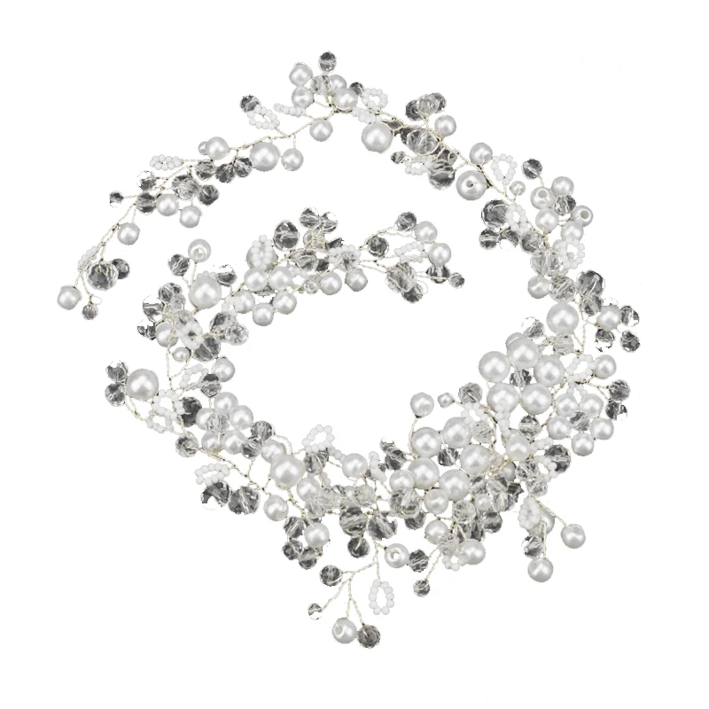 FMSWD Роскошный Серебряный Свадебный ободок жемчужные аксессуары для волос