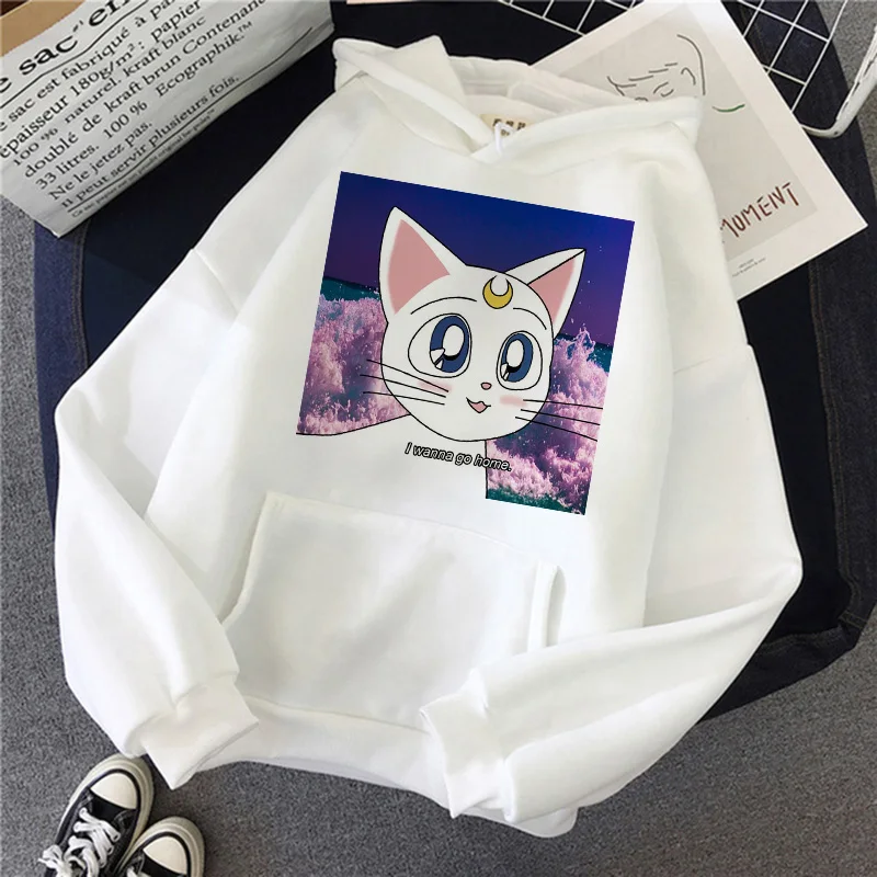 В морском стиле Женские С капюшоном kawaii забавные ulzzang Толстовка harajuku в Корейском