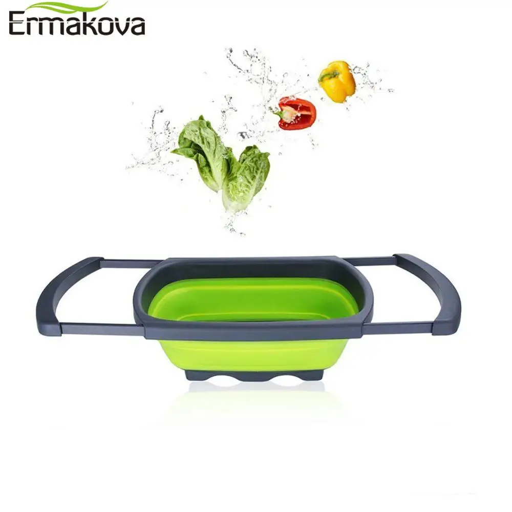 Дуршлаг ERMAKOVA складной Силиконовый Фильтр с выдвижной ручкой для овощей фруктов