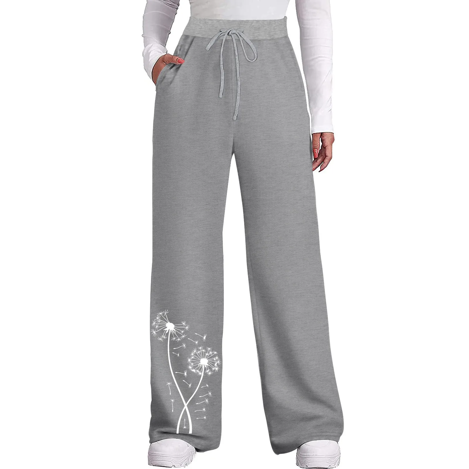 

Women's Pants Female Streetwear Joggers Oversize High Waisted Korean Style Fashion Wide Leg Harajuku Dandelion Sweatpants Baggy
