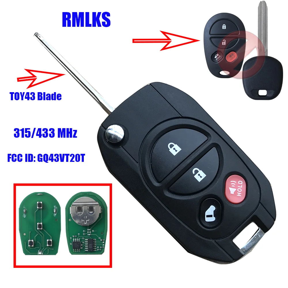 315/433Mhz Car Key Remote For Toyota Sequoia Tacoma Tundra Sienna Avalon Solara 2008 2009 2010 2011 2012 GQ43VT20T 3/4 Buttons