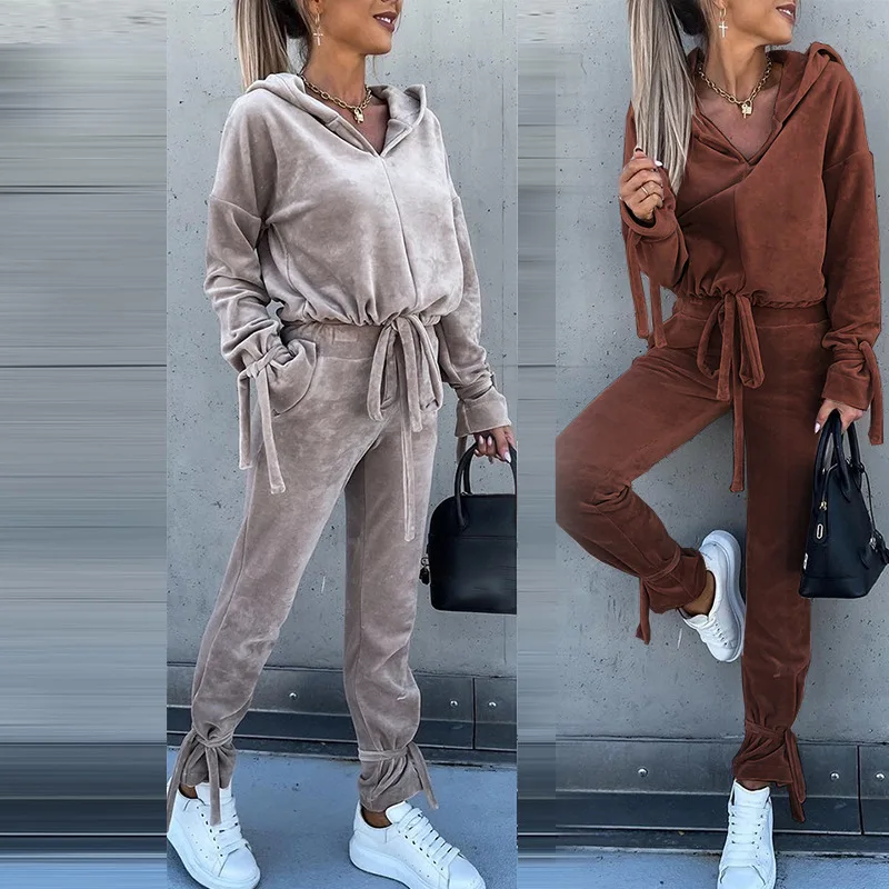 

Tuta donna Primavera autunno due pezzi cyanrose Ulzzang Casual solido felpa cappuccio sportiva femminile Set di pantaloni lunghi