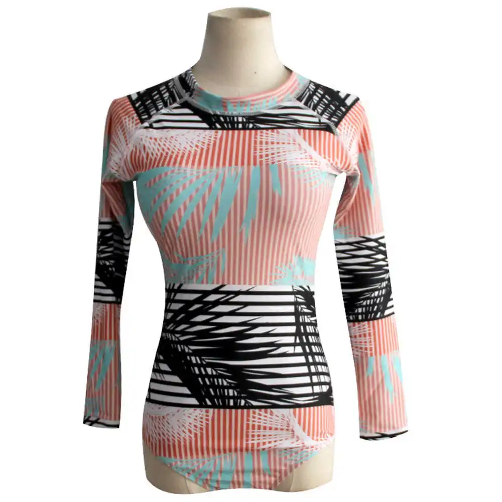 Женский слитный купальник на молнии с длинным рукавом и принтом листьев | Спорт