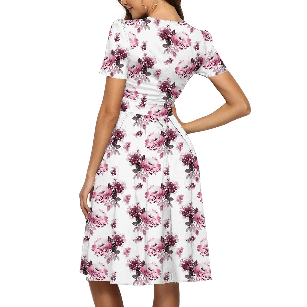 

Women's Printed Round Collar Elegant Medium-length 2020 Summer Dress Vintage Plus Size Clothing